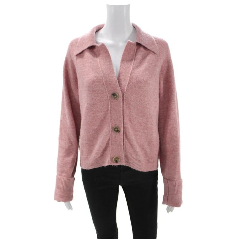 Nanushka Women Pink Collared Button Cardigan Long Sleeve Designer Size S